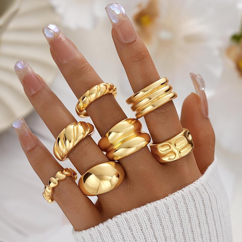 17mile Chunky Gold Stackable Rings for Women Non Tarnish, 18K Gold-Plated Statement Open Stacking Rings, Knuckle Band Ring Set - Image 2